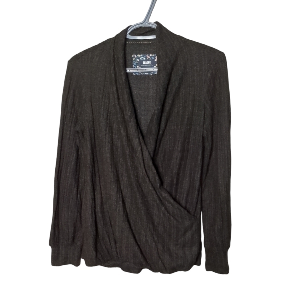 Maeve by Anthropoligoe Rafela Hacci Surplice Top Charcoal Size XS